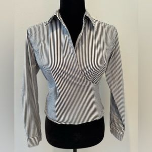 Talbots Petites Women’s Striped Long Sleeve Wrap Shirt Top with Back Ties Size 2